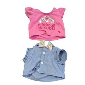 Build-A-Bear Workshop Birthday Princess Pink Tee & Blue Bow Button-Up Shirt